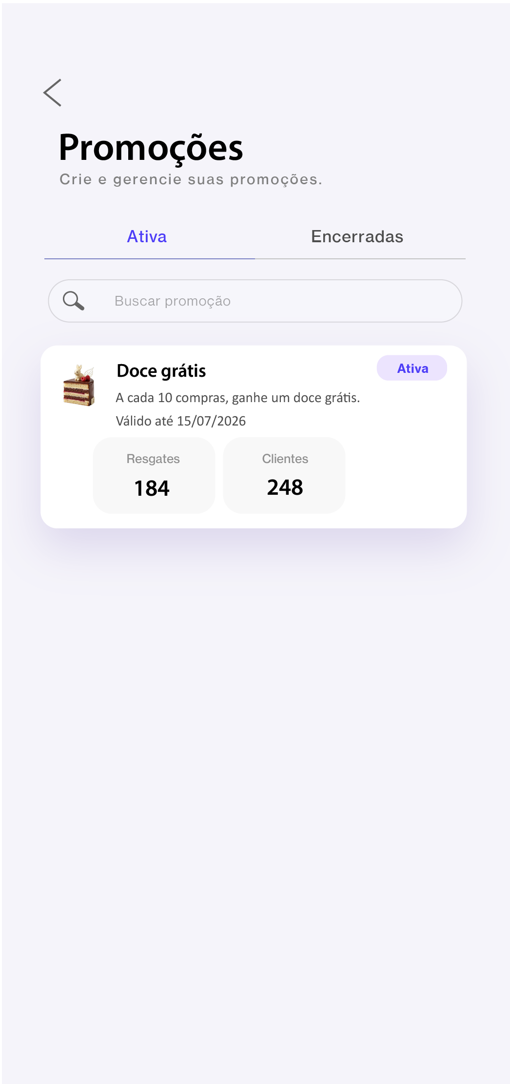 Tela de promoções ativas no MINUS Parceiros